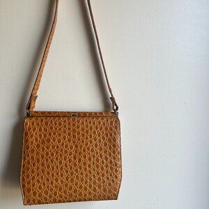 Faux Crocodile Handbag with Gold Top Clasp